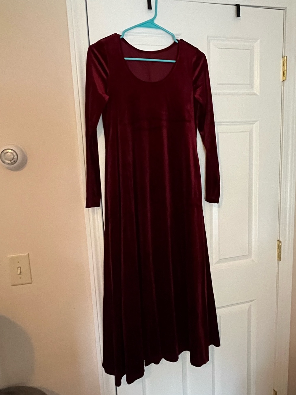SET OF TWO long scoop neck dresses - velvet burgundy & charcoal gray